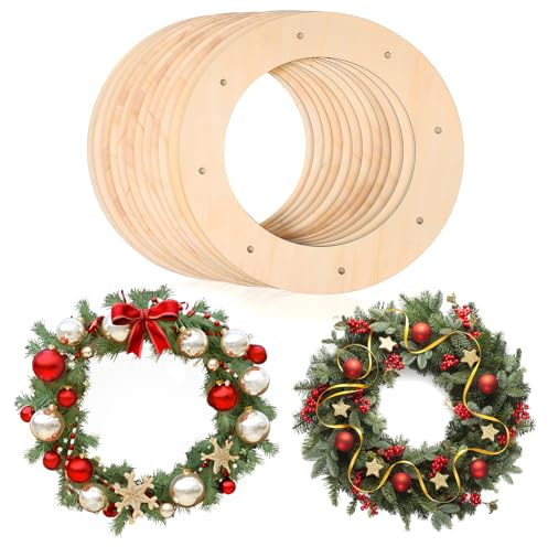 Forma de corona de madera, 12 marcos de corona de Navidad de 30 cm para manualidades, anillo de corona de madera sin terminar para arreglos florales, decoración de puerta delantera y pared, colgantes
