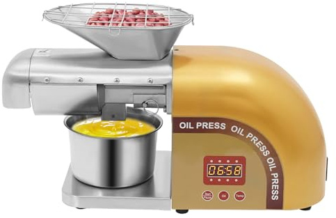 1800W Ölpresse 0-300℃ Öl Pressmaschine Elektrische Ölmühle Walnüsse Erdnüsse Kaltpresse Automatische Heißprsse Edelstahl Extraktor für Kommerziell (Golden)