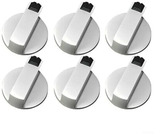 6Pcs Metal Gas Stove Oven Control Knobs 6mm Rotary Switch Replacement Parts for Electric Cookers Hobs Kitchen Appliances Motorhomes Camping Silver