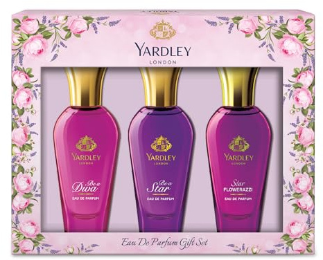 Yardley London Eau de Parfum Trio Collection Gift Set | Be A Diva, Be A Star and Star Flower Azzi Fragrances, British Heritage Scent Gift Set, Floral and Fruity Perfumes