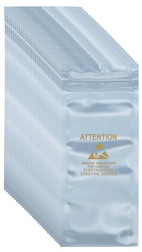 MECCANIXITY 100 Pcs Anti Static Bags 2.4 x 5.9 Resealable ESD Shielding Bag with Labels for Hard Drive HDD SSD Electronic Device Motherboards, Silver Gray