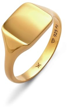Kuzzoi Anillo de sello para hombre pulido de plata de ley 925 chapado en oro clásico anillo de plata maciza para hombres en tamaño 60 – 66, 0603742725
