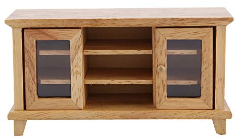 Msiud Dollhouse Miniature Furniture, TV Cabinet with Double Doors Storage Cabinet for Dolls House Living Room Display Handmade Wooden Collectible Miniature Décor for Display and (Wood color)