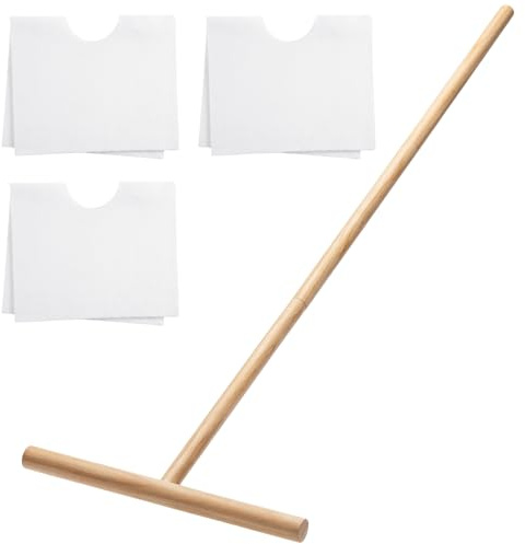Singhoow Cuban Style Wood Mop Set 40 Inch T Stick with 3 Pcs Microfiber Squeegee Mopping Towel Floor Cloth Kitchen, Bathroom Cleaning, Washing Trapeador, 15 x 24 Inch Reusable Drying Towel(White)