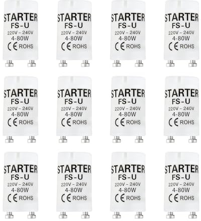 12PCS 4-80W Leuchtstoffröhren Starter 220-240V, starter für leuchtstoffröhren Neonröhre Ersatz Starter für LED Röhre, Langlebiges Startsteuerungszubehör für Lampen Deckenleuchten Werkstatt Küche