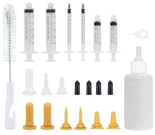 NARHOR Aufzuchtflasche Haustier, Welpenmilch Aufzuchtflasche für hundewelpen Kitten, Druckknopf Pillendose Spritze Fütterung Gerät Sauger Nippel Feeder