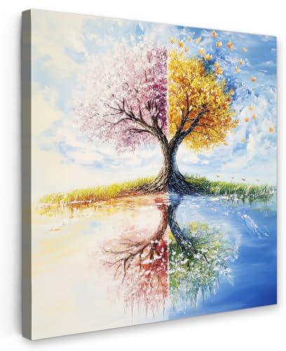 OnlyWow© Outdoor Poster Gartendeko Wetterfest Wanddeko Terrasse | 100x100 cm - Leinwandbilder Aesthetic Deko Außenbereich Wandbilder Modern Draußen Baum - Kunst - Jahreszeiten - Frühling
