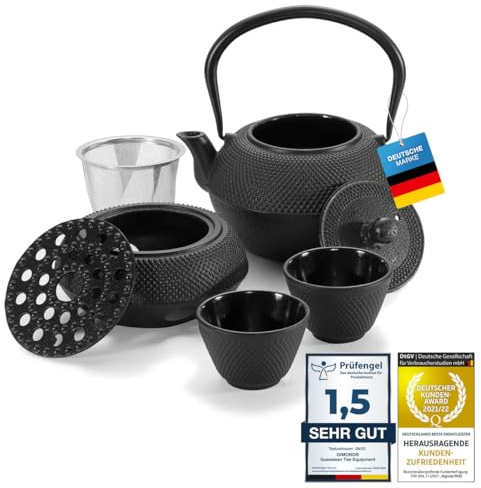Dimono Service à thé traditionnel en fonte : Théière, chauffe-théière et 2 tasses à thé.