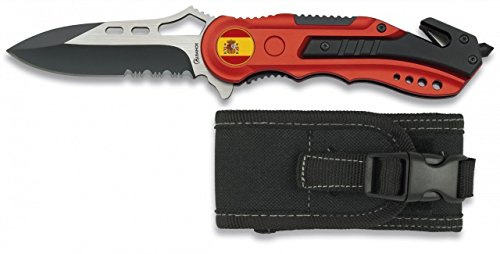 Albainox 19495GR1046 - Navaja Seguridad España, Mango de Aluminio, Hoja de Acero Inox de 8.1 cm, Unisex adulto, Rojo, Única