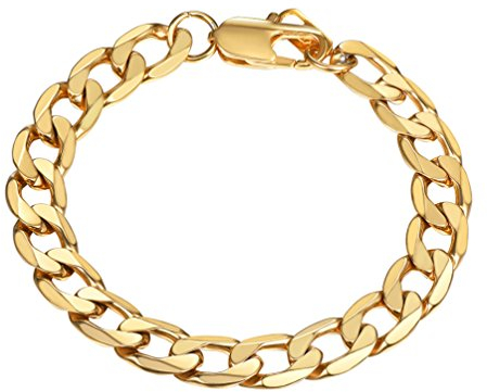 PROSTEEL Pulsera de Oro 9mm Ancho Pulsera Cuba Eslabones Acero Dorado 19cm para Adolescente Muchachos Pulsera para Hijo Regalo Cumpleaños