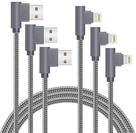 APFEN MFi Certified Lightning iPhone Charger Cord 90 Degree Fast Data Cable Nylon Braided Compatible with iPhone Xs Max/XS/XR/7/7Plus/X/8/8Plus/6S/6S Plus/SE (Gray, 10FT)