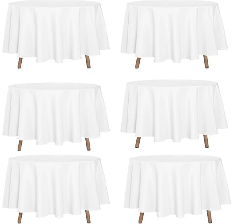 Kapwall 6 Pack White Round Table Cloth - 90Inch (228cm) Quality Tablecloth Table Cover for Wedding/Banquet/Restaurant/Party.