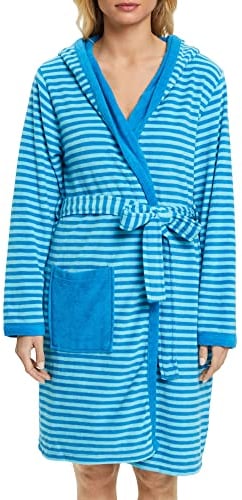 ESPRIT Damen-Bademantel Striped Hoody mit Kapuze Leichtfrottier türkis Größe 40/42,M