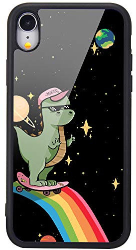 MAYCARI Sublimation Cool Starry Dinosaur Case for iPhone XR, Aluminum Plate Back Case with Soft TPU Bumper Cartoon Animals Phone Case Cover for iPhone XR