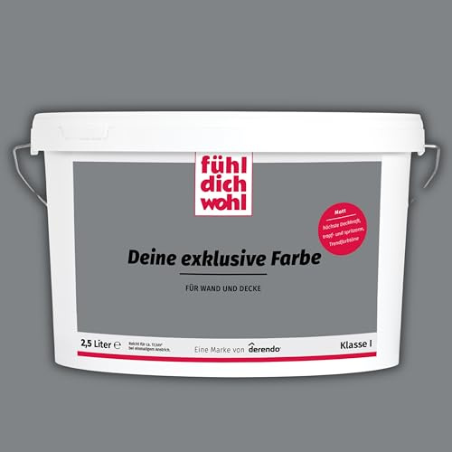 derendo Fühl Dich Wohl Wandfarbe Grau Asphaltgrau hohe Deckkraft matt hochdeckend 2,5l