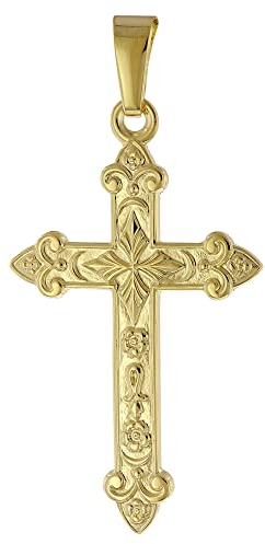 trendor Kreuz-Anhänger Gold 585 (14 Karat) 32 x 16 mm Goldschmuck für Damen und Herren, eleganters Schmuckstück aus Echtgold, schöne Geschenkidee 51916