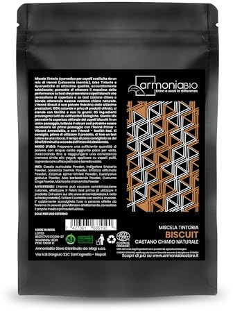 ArmoniaBio BISCUIT Pflanzenhaarfarbe, Haarfarbe für natürliches & warmes Hellbraun, 100% pflanzlich, vegan & bio, Ecocert Cosmos zertifiziert, 100g