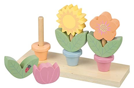 Orange Tree Toys Wooden Flower Pots - Garden Building Stacking Cups, Activity & Educational Toys for 1 Year Old Toddlers (Spring Garden)