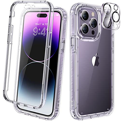 Diaclara Designed for iPhone 14 Pro Max Case, Full Body Rugged Case with Built-in Touch Sensitive Protector, with Camera Lens Protector for iPhone 14 Pro Max 6.7 (Clear)