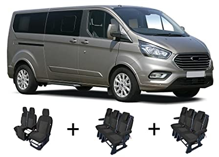 Accesorionline Sitzbezüge kompatibel mit Ford Transit Custom Stoffbezüge schwarz (9-Sitzer)