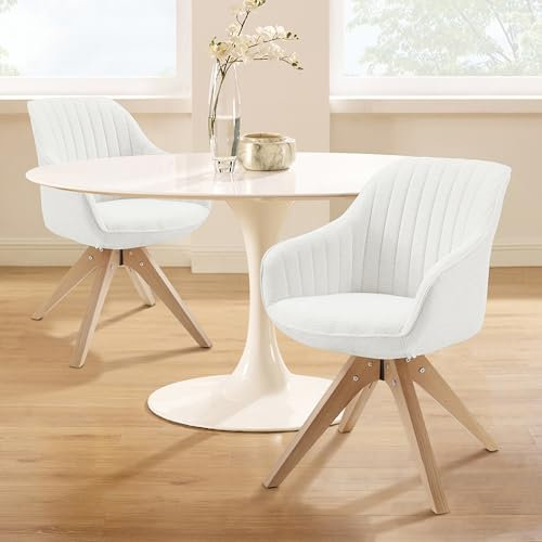 Zouron - Silla de Comedor con Patas de Madera, Juego de 2, Silla de Oficina giratoria (360°), Silla de Cocina, Silla de salón con reposabrazos para Oficina, Beige