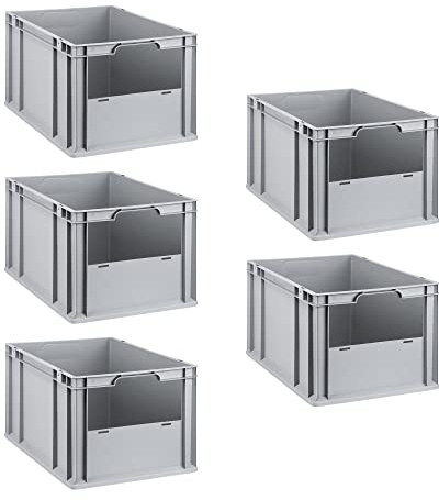 PROREGAL SparSet 5x Eurobox NextGen Insight | HxBxT 32x40x60cm | 65 Liter | Front offen | Eurobehälter, Transportbox, Transportbehälter, Stapelbehälter