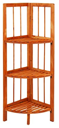 GREY LOOK Bambusregal 3 Etagen Holz Eckregal Freistehend Eckregal Multifunktionale Aufbewahrung Eckregal Ahornregal Bücherregal für Wohnzimmer (Holz Eckregal Ahorn 3 Ebenen)