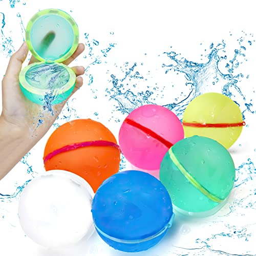Wasserbomben Selbstschließend, 6 Stück Wiederverwendbare Wasserballons Bomben, Wasserbomben Set Splash Bälle, Einfaches und schnelles Befüllen, Geeignet für Kinder, Erwachsene, Strand, Poolparty