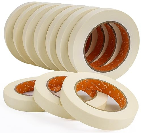 SEBETOW Masking Tape Bulk 10 Packs 0.75 Inch - Masking Tapes Artist Drafting Tapes White Beige, General Purpose for Craft, Art, Office, School, 3/4 Inch x 55 Yards x 10 Rolls