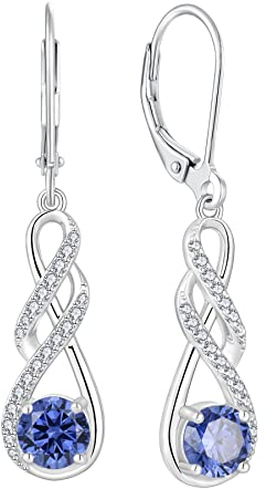 FJ Damen Ohrringe Unendlichkeit Infinity 925 Sterling Silber Hängend Ohrringe Tansanit Dezember Geburtsstein Ohrringe Schmuck Geschenke für Damen Frauen Mutter Freundin Mama