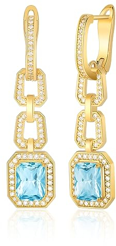 MESOVOR Kristall Tropfen Ohrringe für Damen, 18K Vergoldete Lange Ketten Ohrringe mit Winzigem Diamant für Hochzeits, Abschlussball und Party Schmuck (Blau)