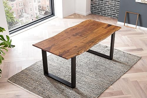 Bett11 SAM B-Ware Esszimmertisch 180x90 cm Becky, Baumkantentisch aus Akazienholz, massiv + nougatfarben, U-Metallgestell Schwarz, Esstisch mit echter Baumkante
