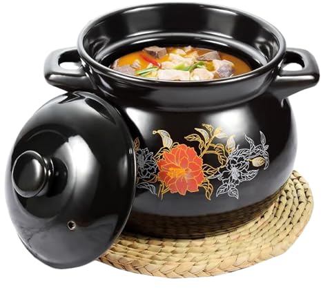 5.2L Ton Kochtöpfe - Runde Auflaufform mit Deckel - Ton Töpfe zum Kochen, Kochtopf für Eintopf, Suppe, Dampf