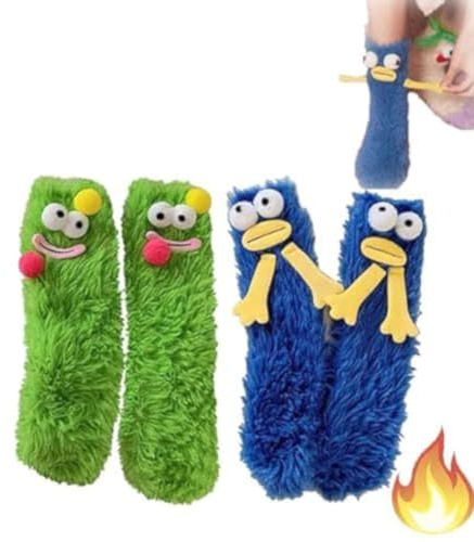 AILYFIRMO Warme, gemütliche, Flauschige Cartoon-Monster-Socken, lustige Cartoon-3D-Socken aus Korallensamt für zu Hause