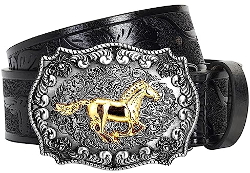 Eohak Western-Cowboy-Ledergürtel mit Schnalle, Cowboy-Tier-Schnallengürtel, geprägte Cowboy-Gürtel für Männer und Frauen