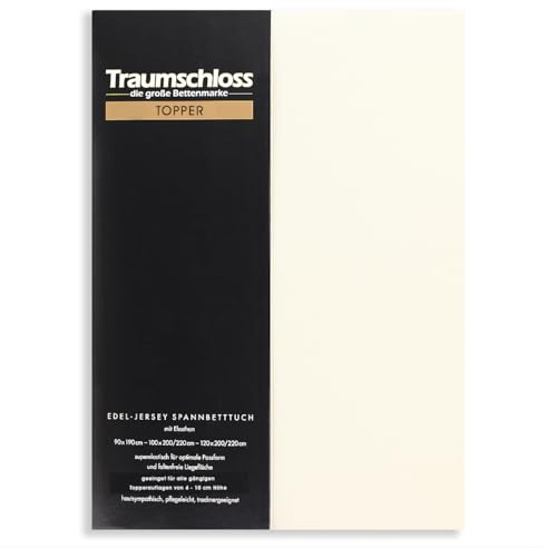 Traumschloss Edel-Jersey Spannbetttuch Topper | Mako Baumwolle mit Elasthan | Hautsympathisch, samtweich & angenehm zur Haut 180-200x200-220 Creme
