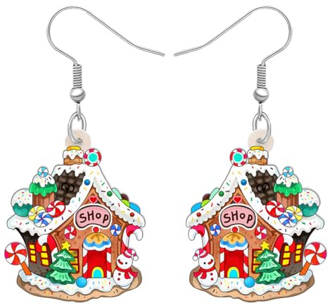 YAYAKO Acryl Lebkuchen Ohrringe Baumeln Charms Niedliche Cookies Mann Weihnachten Süßigkeiten Haus Geschenke für Frauen Mädchen Schmuck Party Dekorationen