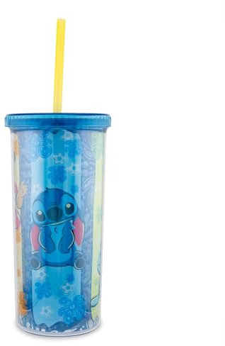 Disney Lilo & Stitch Scrump - Vaso de plástico con tapa y pajita (591 ml)