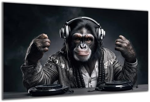 DARO Design - Wand-Bild auf 6mm HDF 30x20 cm DJ Affe Monkey Musik - Wand-Deko Bilder Geschenk