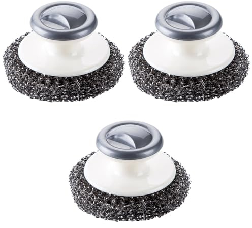 Quweiz 3 piezas de estropajo de lana de acero inoxidable con asa, limpiador de platos, herramienta de estropajo de lana, cepillo de acero para ollas, parrillas, sartenes, fregadero, platos
