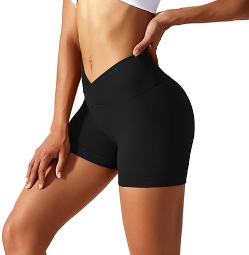 flintronic Damen Gym Shorts, Stretch Fitness Hosen, V Cross Stretch Push Up Yoga Shorts, Kurz High Waist Nahtlos Workout Sportshorts, Butt Lift Sportshorts