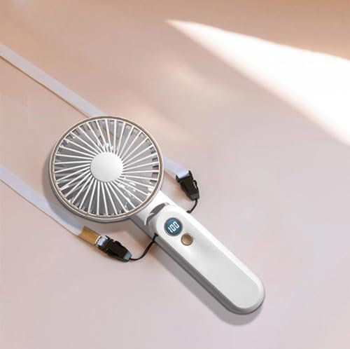 Amtang Portable Handheld Fan Power Bank 2-In-1 10000mah Rechargeable MINI Desk Fan Foldable Neck Fan Small Personal Electric Cooling Fan (White)