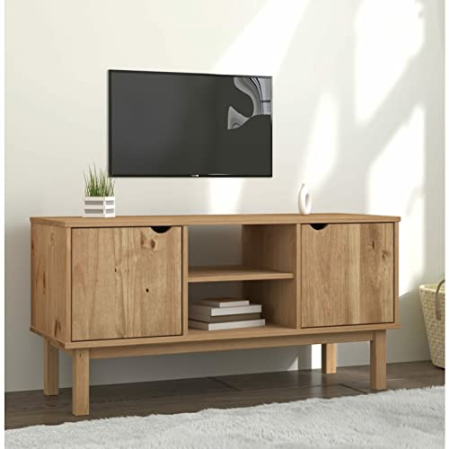ShCuShan TV-Schrank OTTA 113,5x43x57 cm Massivholz Kiefer Lowboard Fernsehschrank Fernsehtisch Sideboard HiFi-Schrank