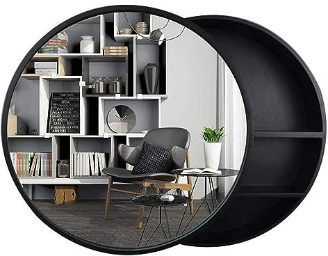 ZGPjubilant Schrank mit Spiegel, runde Badezimmer-Spiegelschränke | Holz-Badezimmerschrank-Wandhalterung mit 3-stufigem Regal, einzigartiger Kosmetikspiegelschrank 2 in 1 (Schwarz 50 cm)