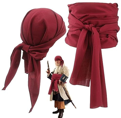 Tsffae Mittelalterliches Piraten-Turban-gürtel-Set, Kapitän-Kopftuch, Schärpe, Piraten-schärpe, Gürtel, Stirnband, Renaissance-leinen, Piraten-kostüm, Cosplay-Requisiten