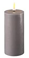 ReWu LED Kerze Deluxe Homeart, Indoor LED-Kerze mit realistischer Flamme auf einem Echtwachsspiegel, warmweißes Licht - Grau 5 x 10 cm