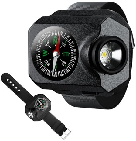 Poupangke Montre avec lampe de poche, lumière LED au poignet, charge USB, boussole, lampe de poche - Lampe de poche rechargeable pour la course en plein air, le camping