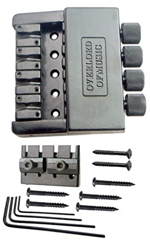 Headless Bass Bridge Cordiera con viti di montaggio, 4 corde di ricambio per basso elettrico Kit ponte in metallo, colore nero con chiavi multiple, accessorio perfetto per basso