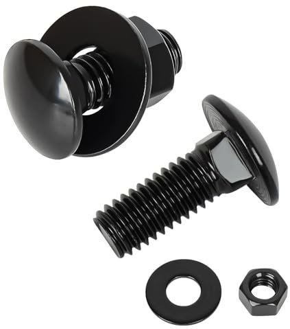 Kit de boulons de chariot 3/8-16 x 1-1/2 pouces, vis en acier inoxydable 304 avec écrous hexagonaux et rondelles plates, col carré à tête ronde, filetage complet, finition noire, 8