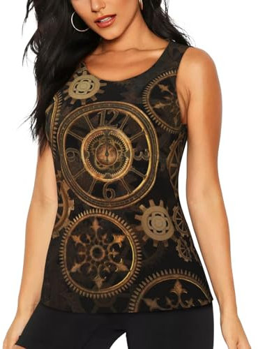 Damen Sportweste, Workout Tank Tops Feuchtigkeitsableitende Weste Ärmellose Workout Shirts, Zahnräder Uhr Bronze Century